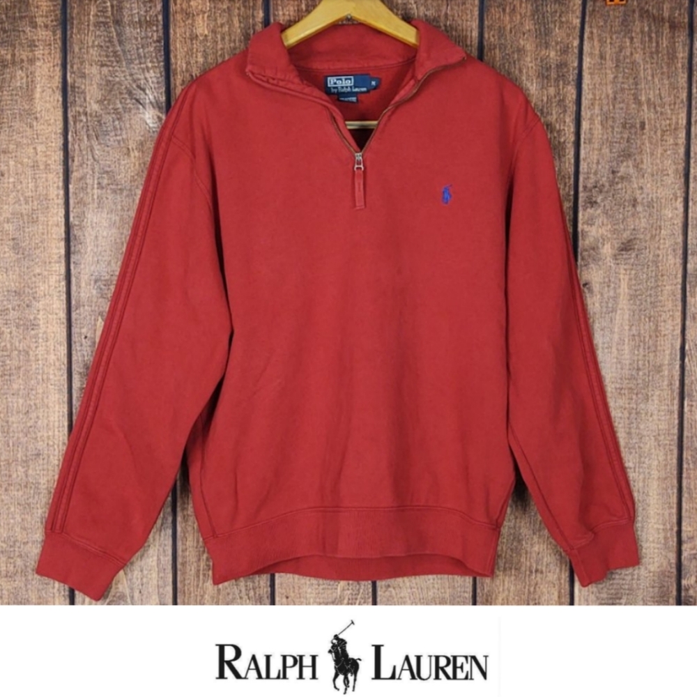 Vtg Polo Quarter Zip Men's Fleece Pullover Sweatshirt Excellent Condition